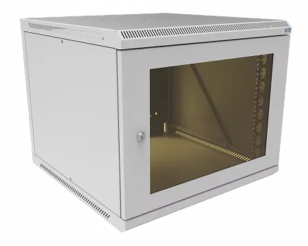 Шкаф телекоммуникационный настенный разборный МИКсистем 19" Basis 9U 600x600  дверь стекло серый