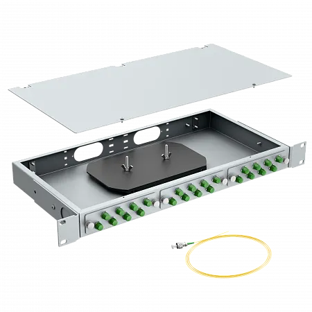 Кросс оптический стоечный LANMIR укомплектованный 12 розеток FC/APC 24 порта SM 9/125 OS2 1U серый